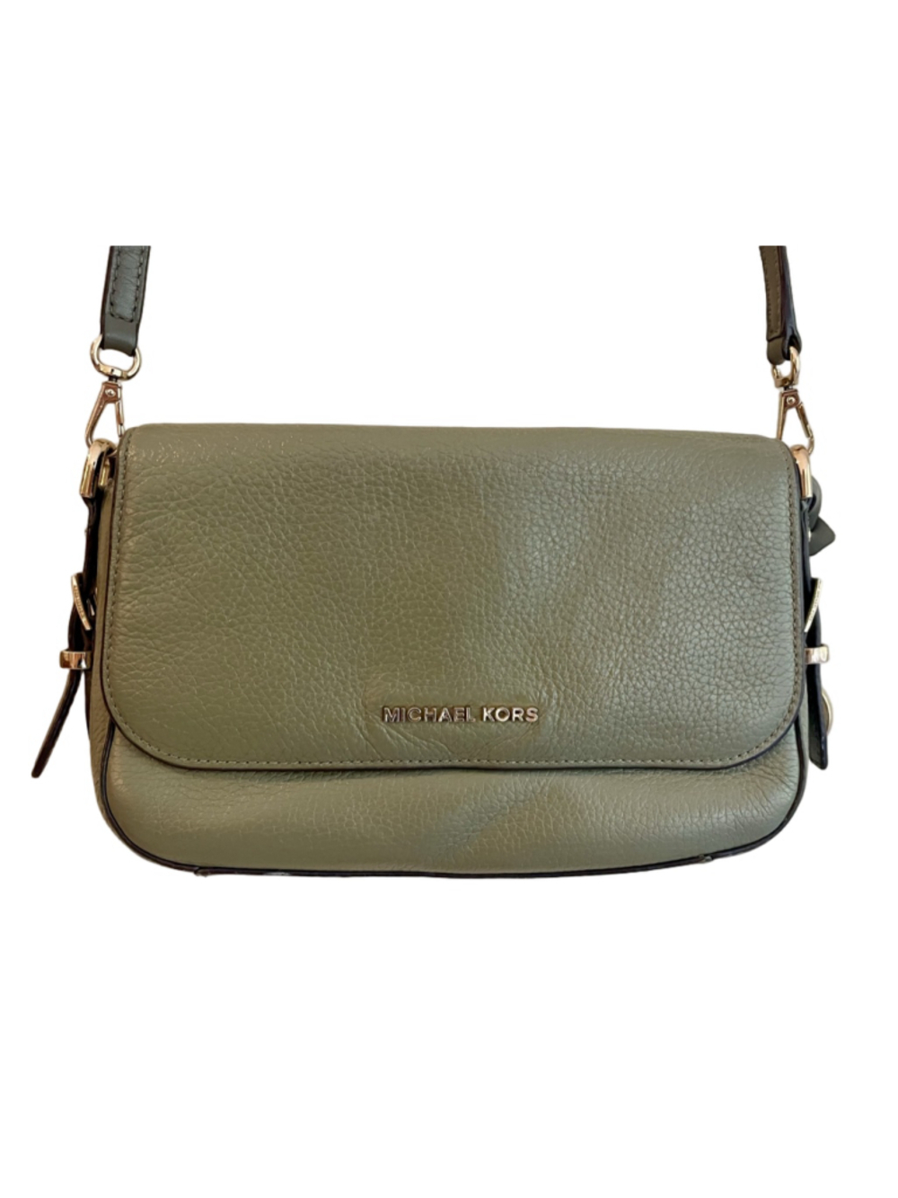 Michael Kors Olive Green Pebbled Leather Crossbody Bag Wallet Set Gold - Picture 3 of 8